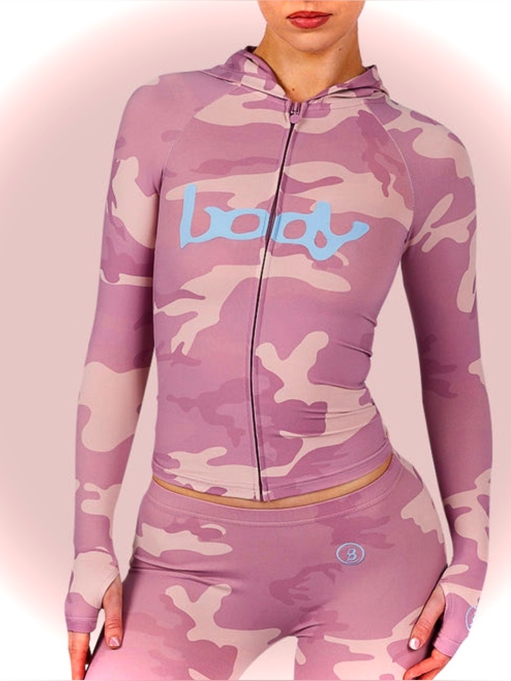 Body By Raven Tracy Hoodie Only Pink Camo Sweatshirt Full Zip Slim Fit S